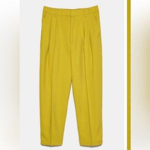 Zara Mustard Yellow High Waisted Pleated Cropped Pants Sz Large